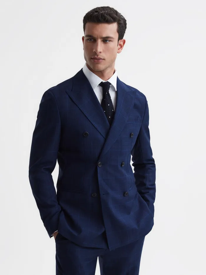 Reiss Suits and Tailoring Royce Slim Fit Wool Double Breasted Check Blazer Navy 8211 Men Reiss Suits and Tailoring Royce Slim Fit Wool Double Breasted Check Blazer Navy 8211 Men
