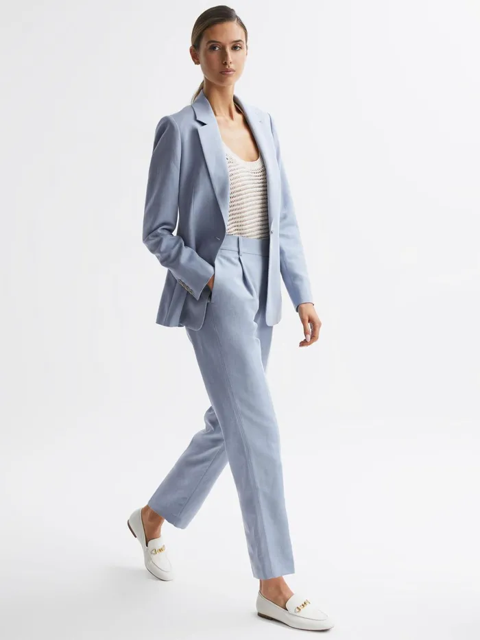 Reiss Suits and Tailoring Shae Single Breasted Tailored Blazer Pale Blue 8211 Women