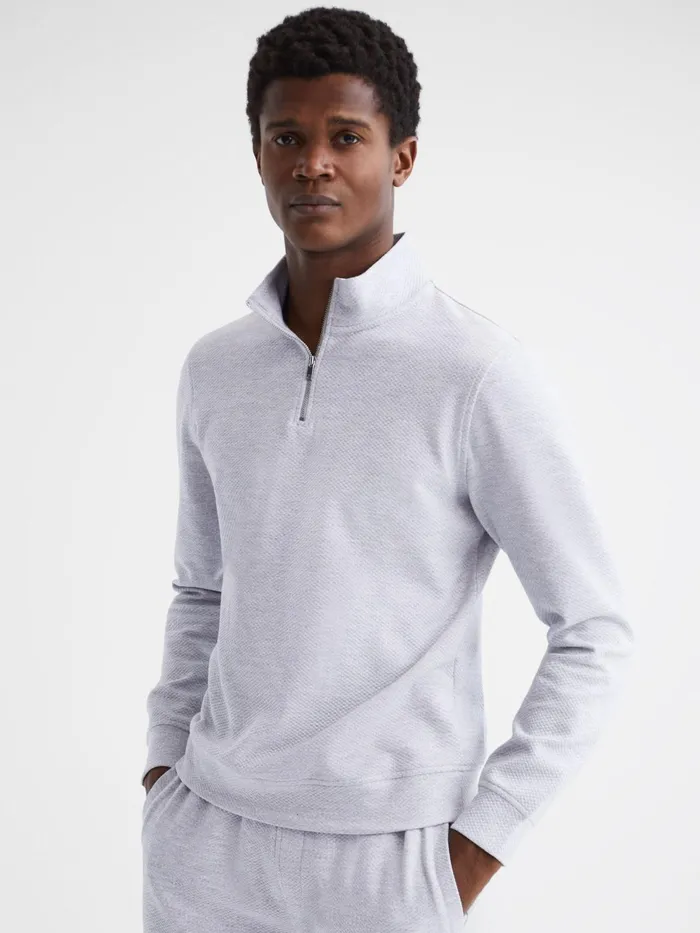 Reiss Sweats and Hoodies Bishop Slim Fit Textured Half Zip Top Grey Melange 8211 Men Reiss Sweats and Hoodies Bishop Slim Fit Textured Half Zip Top Grey Melange 8211 Men