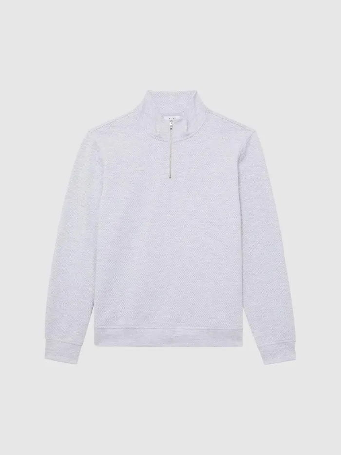 Reiss Sweats and Hoodies Bishop Slim Fit Textured Half Zip Top Grey Melange 8211 Men