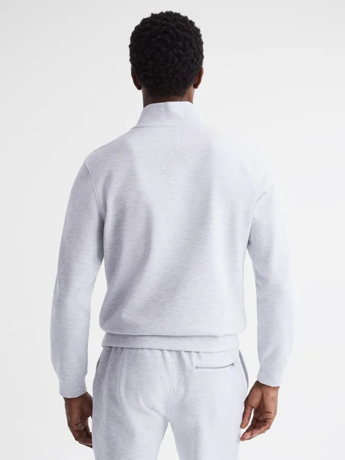 Reiss Sweats and Hoodies Bishop Slim Fit Textured Half Zip Top Grey Melange 8211 Men