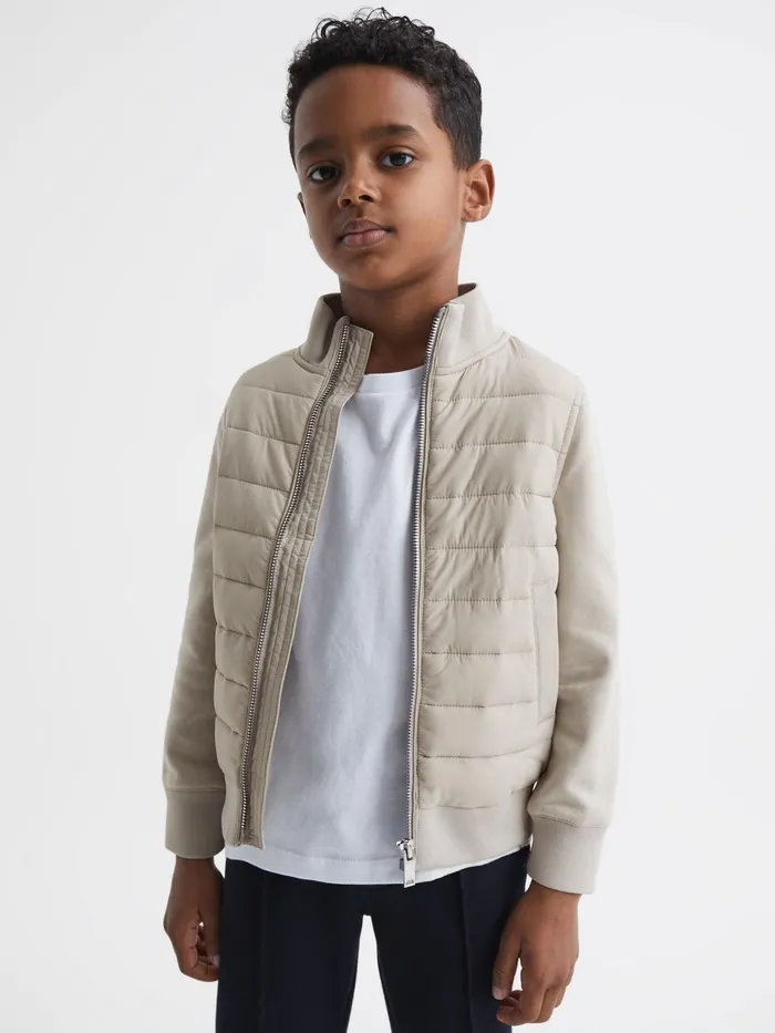 Reiss Sweats and Hoodies Flintoff Funnel Neck Quilted Hybrid Jacket Stone 8211 Children Reiss Sweats and Hoodies Flintoff Funnel Neck Quilted Hybrid Jacket Stone 8211 Children