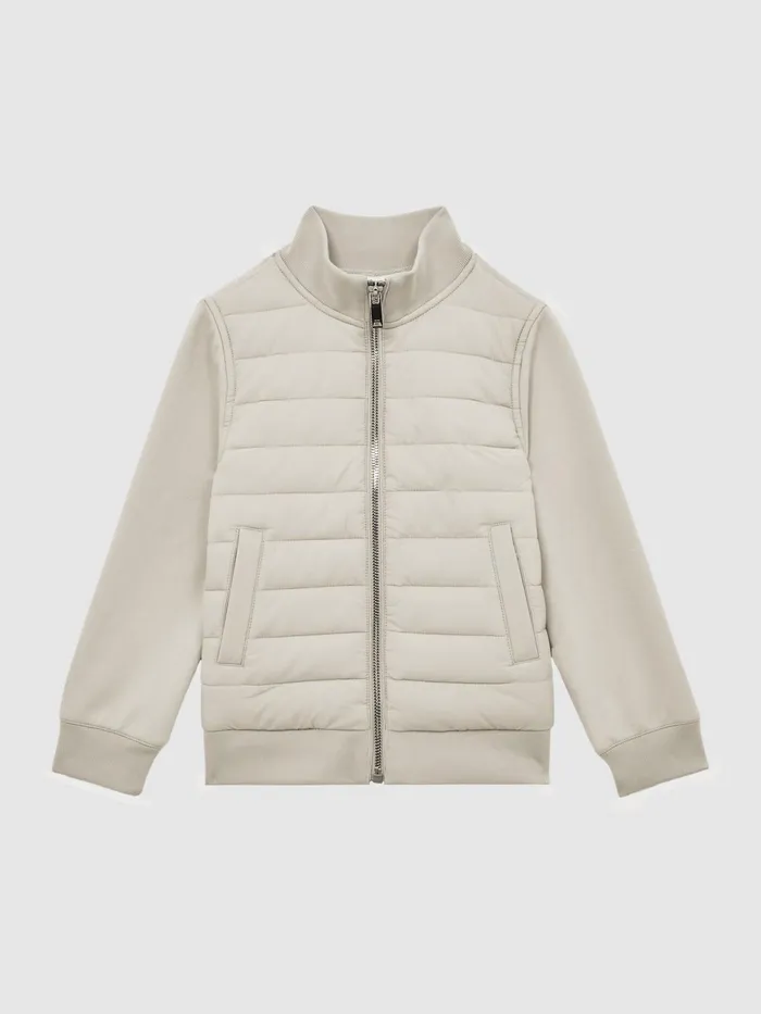 Reiss Sweats and Hoodies Flintoff Funnel Neck Quilted Hybrid Jacket Stone 8211 Children
