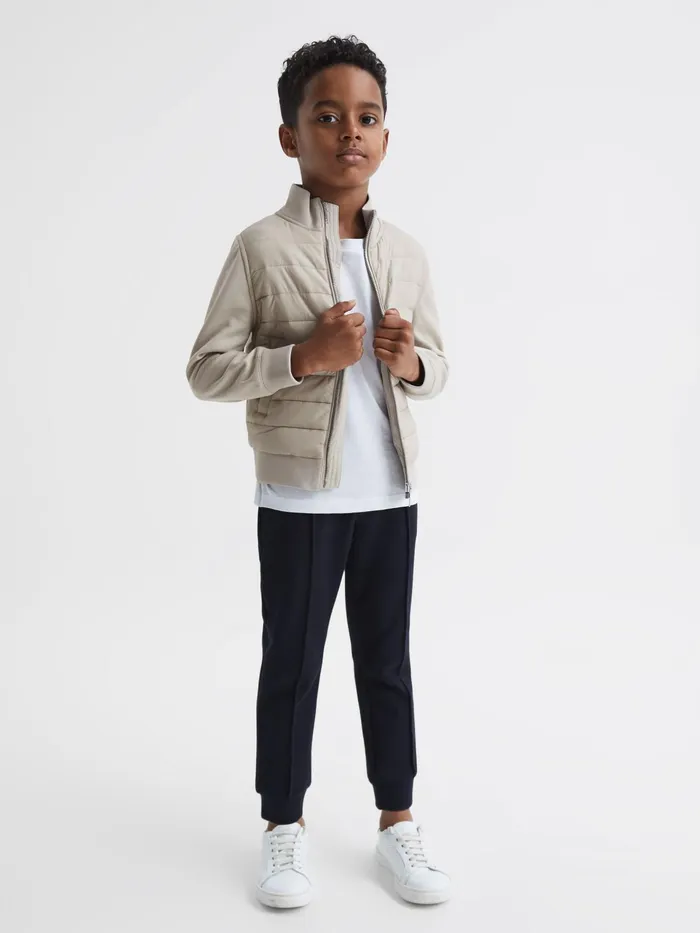 Reiss Sweats and Hoodies Flintoff Funnel Neck Quilted Hybrid Jacket Stone 8211 Children