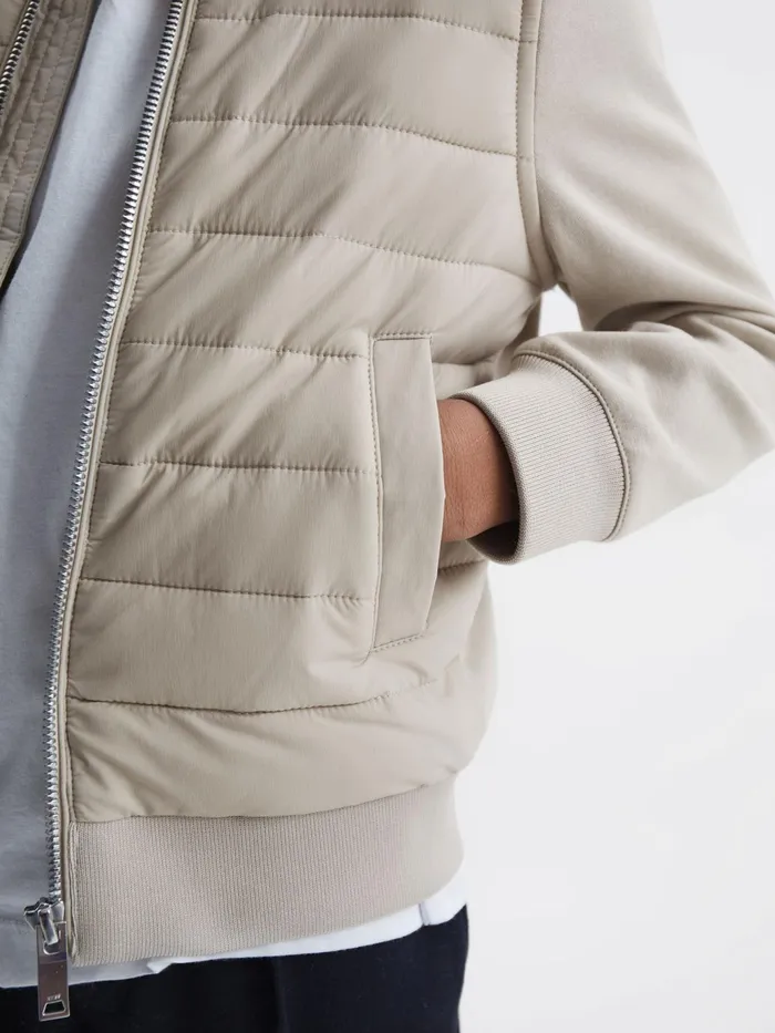 Reiss Sweats and Hoodies Flintoff Funnel Neck Quilted Hybrid Jacket Stone 8211 Children