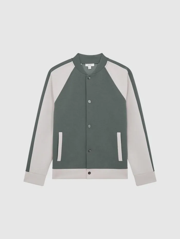 Reiss Sweats and Hoodies Giles Long Sleeve Interlock Bomber Jacket Light Khakiecru 8211 Men