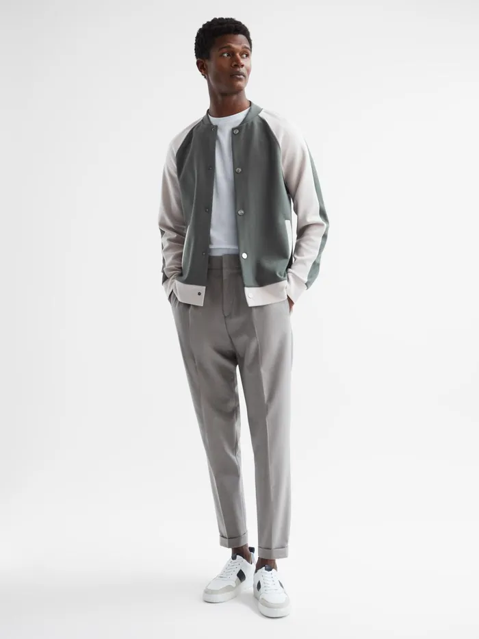 Reiss Sweats and Hoodies Giles Long Sleeve Interlock Bomber Jacket Light Khakiecru 8211 Men