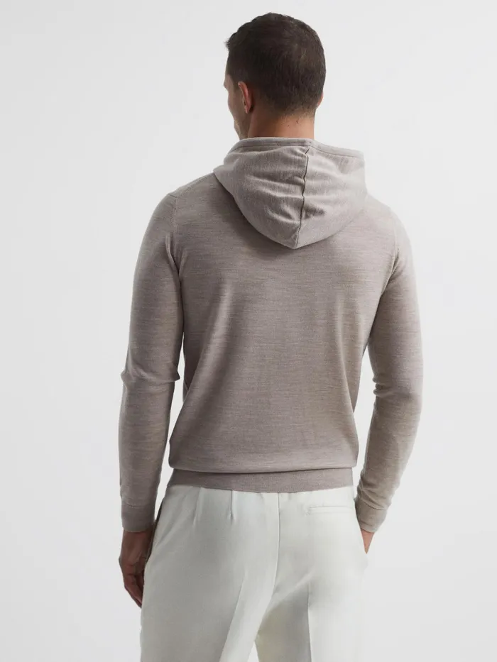Reiss Sweats and Hoodies Holland Merino Wool Hoodie Bitter Chocolate 8211 Men