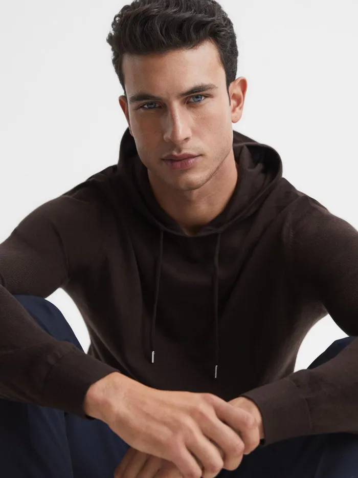 Reiss Sweats and Hoodies Holland Merino Wool Hoodie Bitter Chocolate 8211 Men