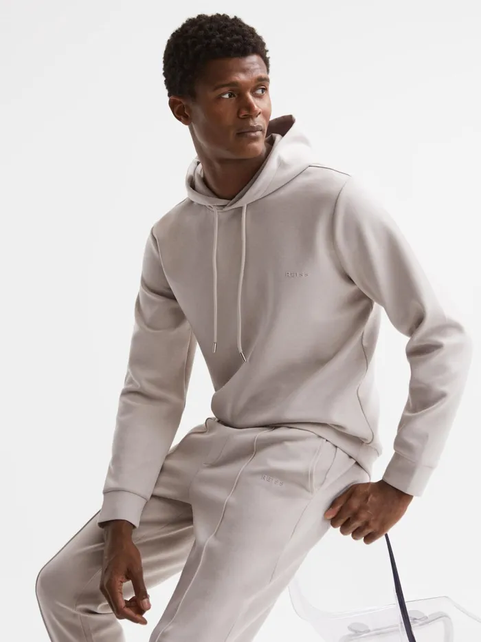 Reiss Sweats and Hoodies James Slim Fit Interlock Drawstring Hoodie Navy 8211 Men