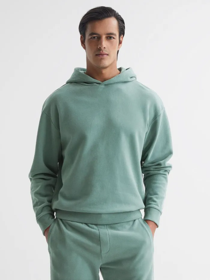 Reiss Sweats and Hoodies Kace Garment Dye Hoodie Fern Green 8211 Men