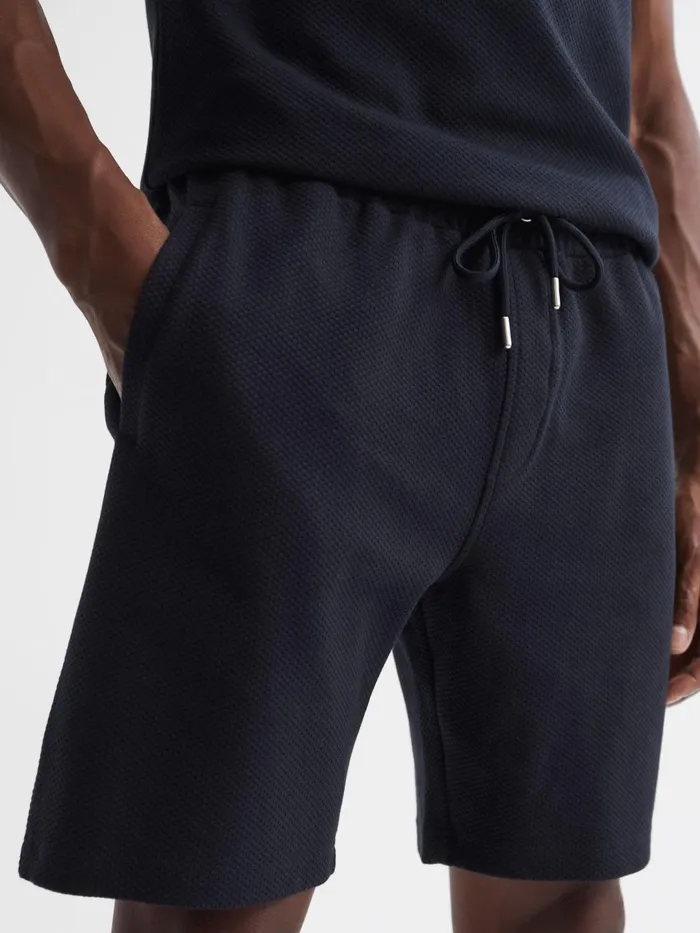 Reiss Sweats and Hoodies Robin Textured Drawstring Shorts Navy 8211 Men