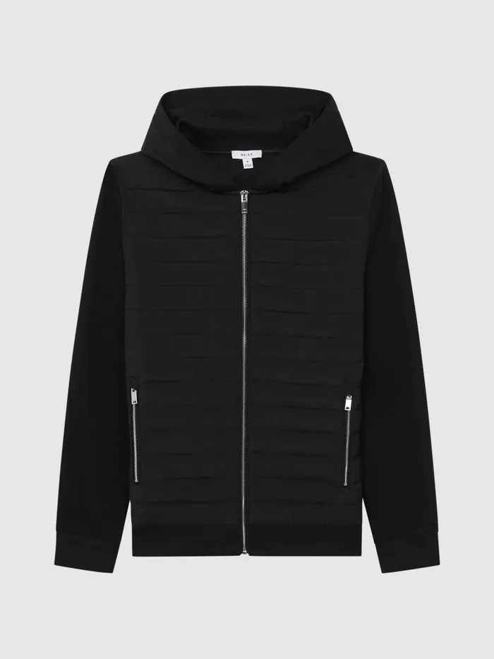 Reiss Sweats and Hoodies Taylor Hybrid Zip Quilted Hooded Jacket Black 8211 Men