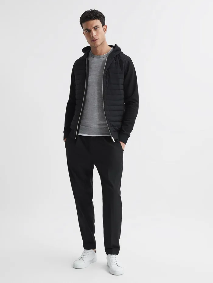 Reiss Sweats and Hoodies Taylor Hybrid Zip Quilted Hooded Jacket Black 8211 Men