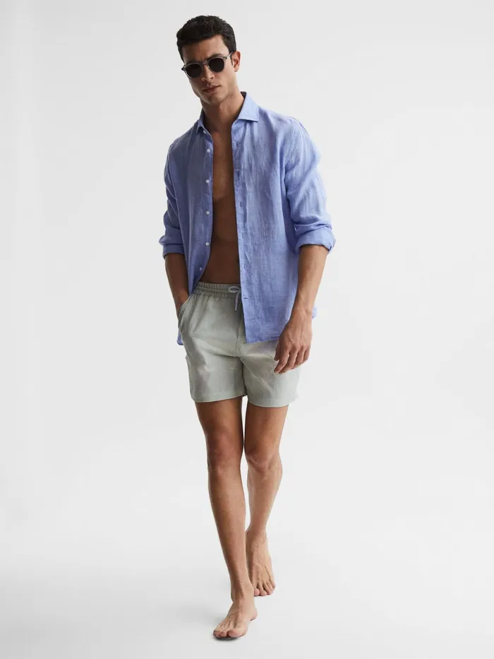 Reiss Swimwear Coast Striped Drawstring Swim Shorts Mintwhite 8211 Men