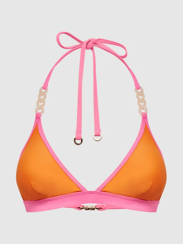 Reiss Swimwear Rutha Colourblock Halter Bikini Top Orangepink 8211 Women