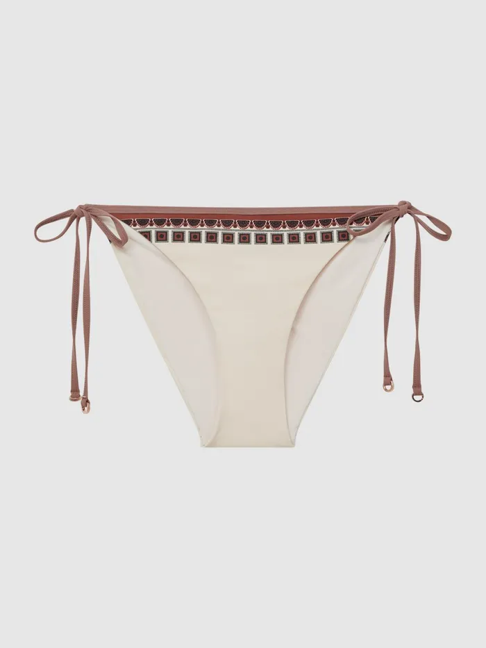 Reiss Swimwear Tina Printed Trim Bikini Bottoms Tan 8211 Women