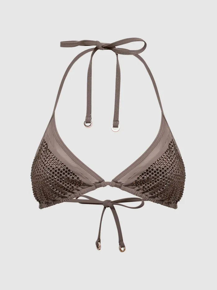 Reiss Swimwear Tyra Embellished Halter Bikini Top Mink 8211 Women