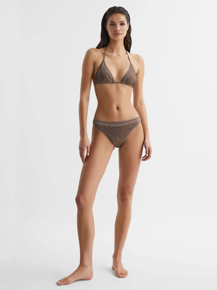 Reiss Swimwear Tyra Embellished Halter Bikini Top Mink 8211 Women