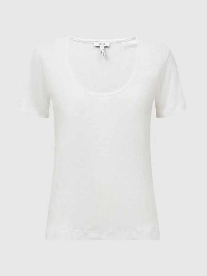 Reiss TShirts and Vests Frances Linen Scoop Neck TShirt White 8211 Women