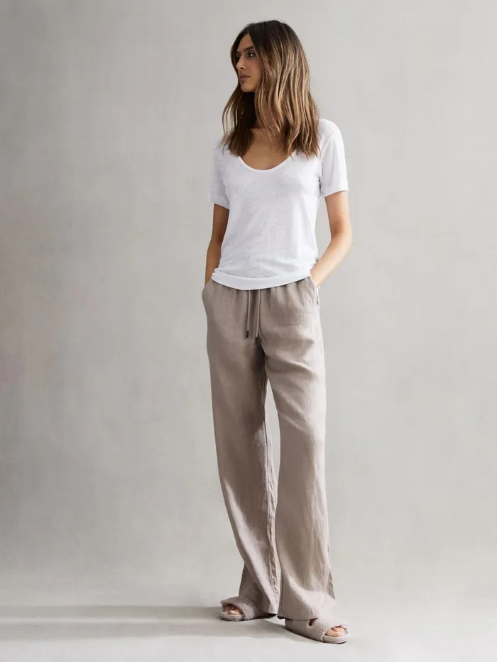 Reiss TShirts and Vests Frances Linen Scoop Neck TShirt White 8211 Women