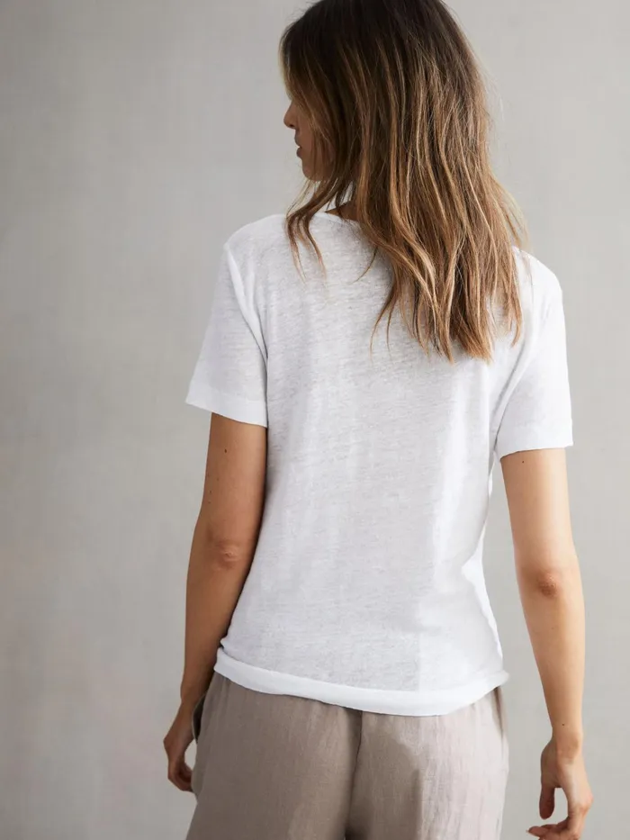 Reiss TShirts and Vests Frances Linen Scoop Neck TShirt White 8211 Women