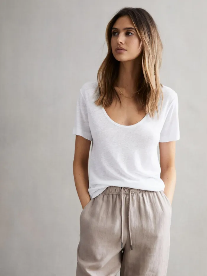 Reiss TShirts and Vests Frances Linen Scoop Neck TShirt White 8211 Women