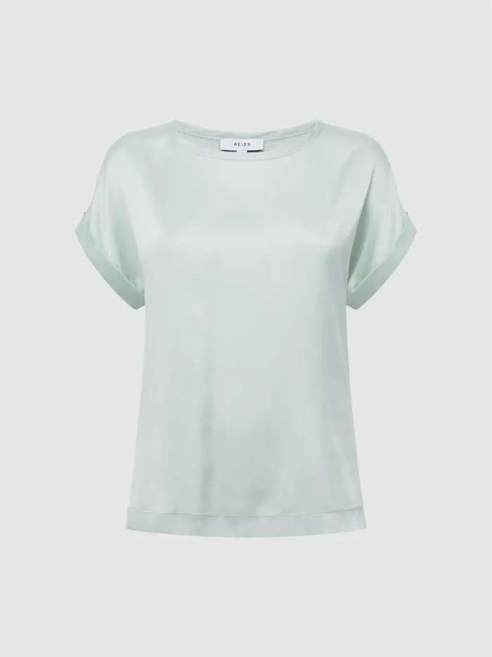 Reiss TShirts and Vests Helen Silk Front Crew Neck TShirt Mint 8211 Women