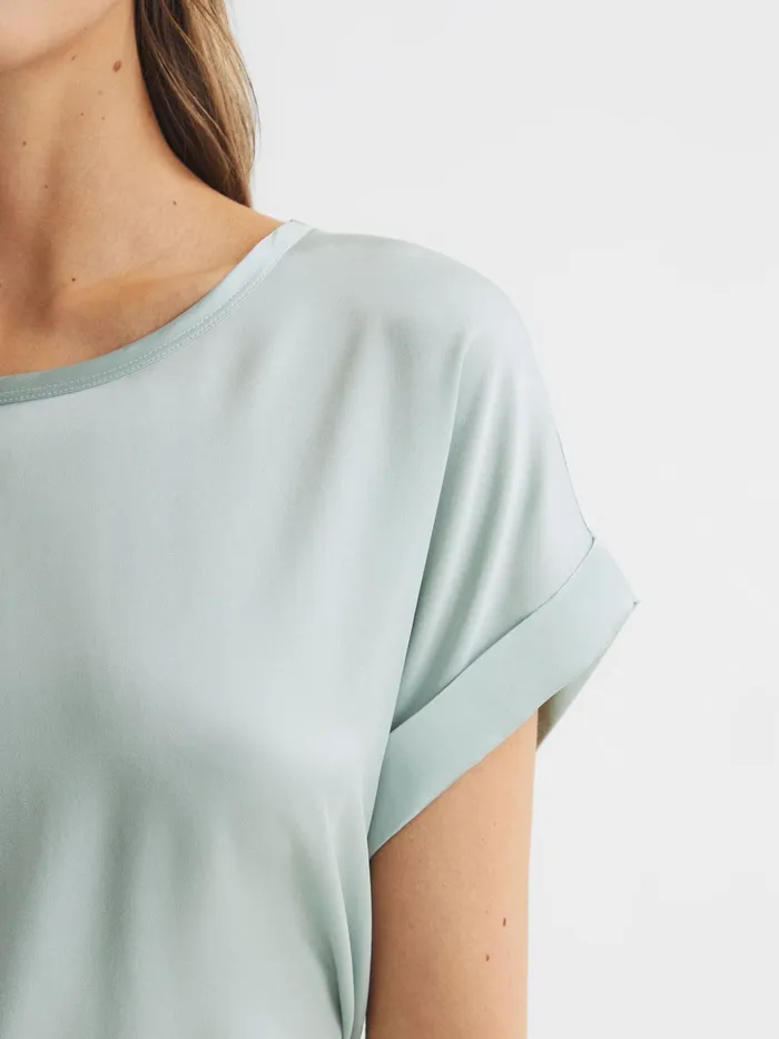 Reiss TShirts and Vests Helen Silk Front Crew Neck TShirt Mint 8211 Women