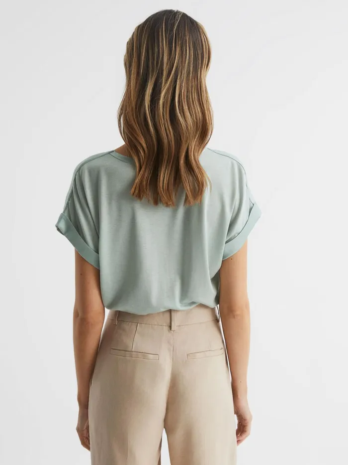 Reiss TShirts and Vests Helen Silk Front Crew Neck TShirt Mint 8211 Women