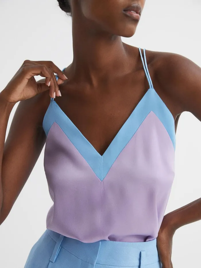 Reiss TShirts and Vests Payton Silk Blend Colourblock Vest Lilacblue 8211 Women