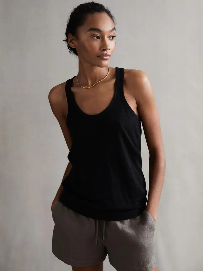 Reiss TShirts and Vests Taloulah Linen Crew Neck Vest Black 8211 Women