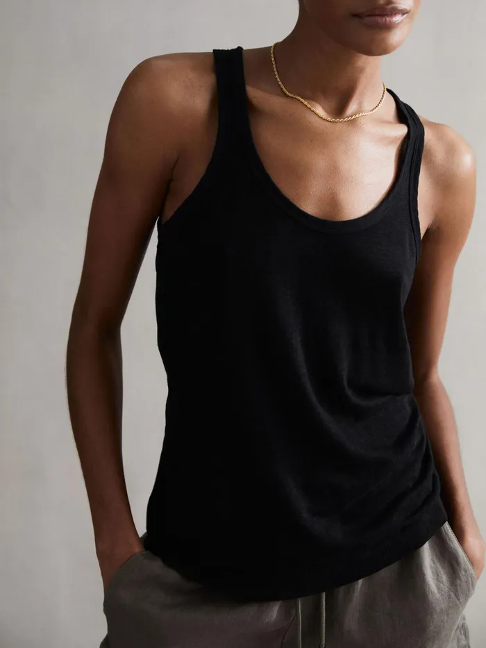 Reiss TShirts and Vests Taloulah Linen Crew Neck Vest Black 8211 Women