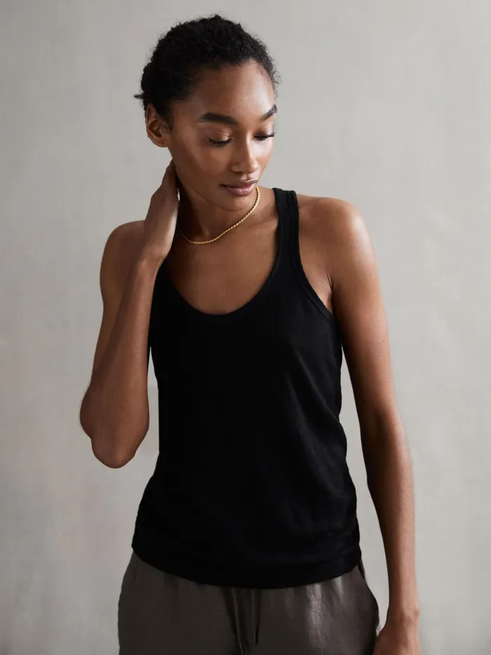 Reiss TShirts and Vests Taloulah Linen Crew Neck Vest Black 8211 Women