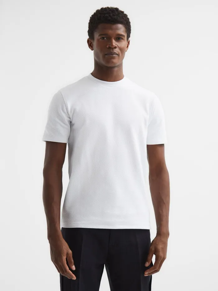 Reiss TShirts Cooper Honeycomb Short Sleeve TShirt Airforce Blue 8211 Men