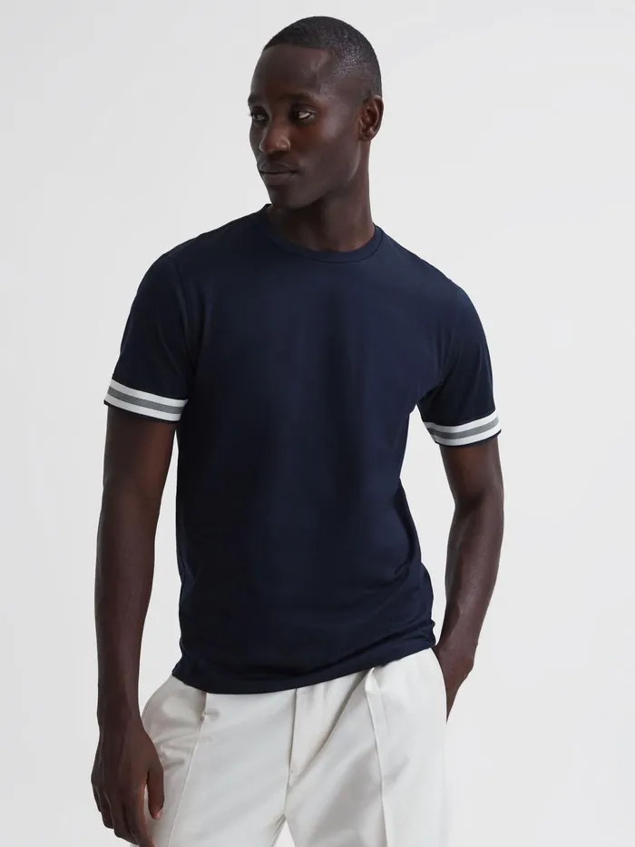 Reiss TShirts Dune Mercerised Cotton Striped TShirt Navy 8211 Men
