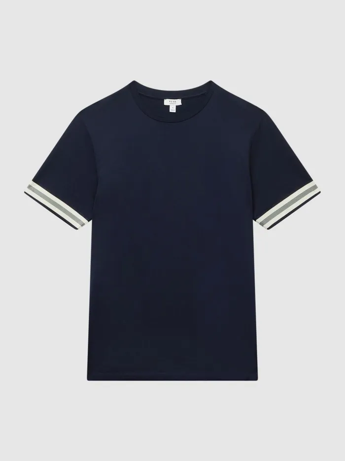 Reiss TShirts Dune Mercerised Cotton Striped TShirt Navy 8211 Men