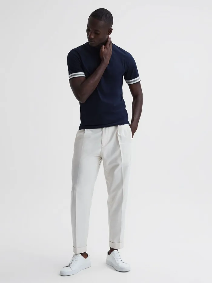 Reiss TShirts Dune Mercerised Cotton Striped TShirt Navy 8211 Men