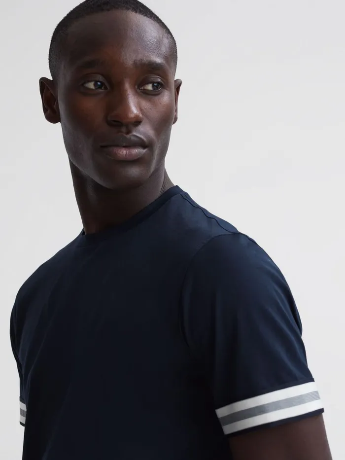 Reiss TShirts Dune Mercerised Cotton Striped TShirt Navy 8211 Men
