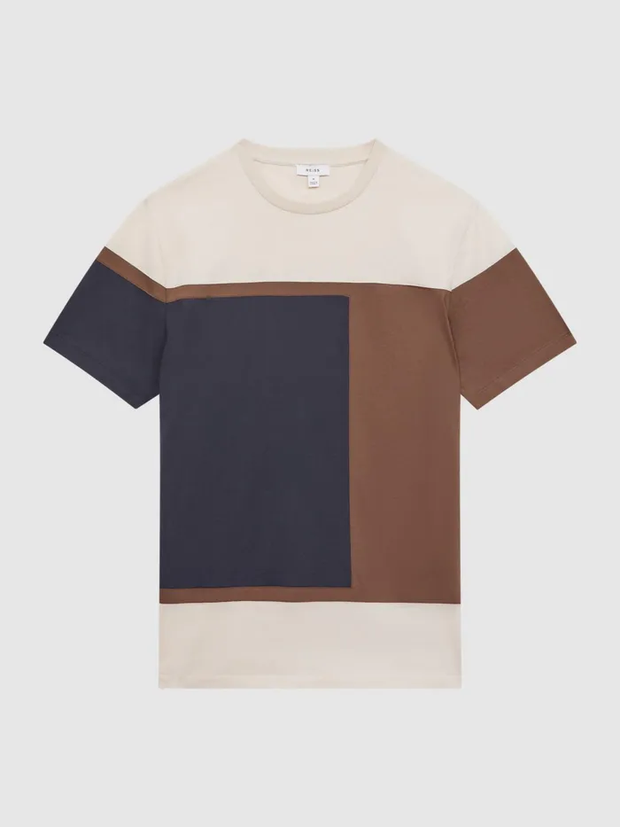 Reiss TShirts Holborn Mercerised Cotton Colourblock TShirt Navy Multi 8211 Men