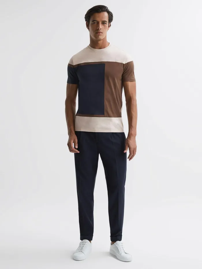 Reiss TShirts Holborn Mercerised Cotton Colourblock TShirt Navy Multi 8211 Men