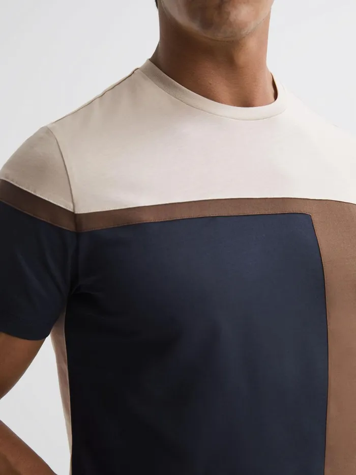 Reiss TShirts Holborn Mercerised Cotton Colourblock TShirt Navy Multi 8211 Men