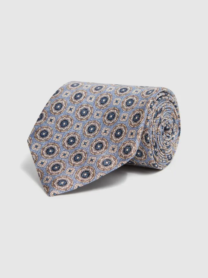 Reiss Ties and Pocket Squares Asolo Silk Medallion Print Tie Airforce Blue 8211 Men