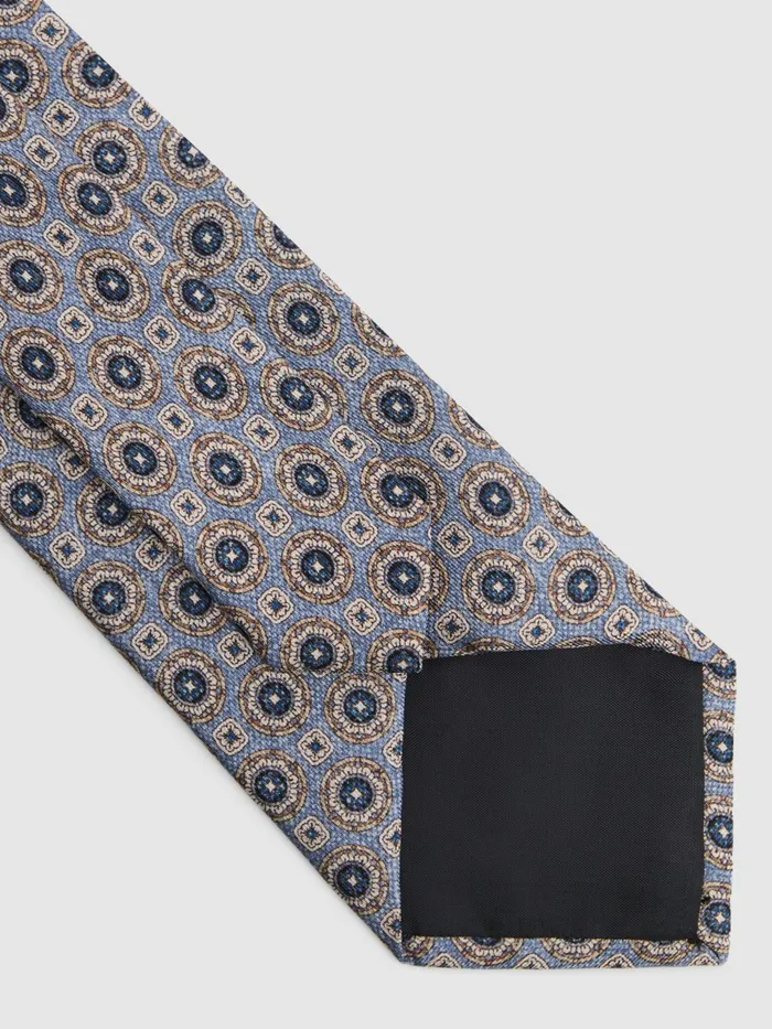 Reiss Ties and Pocket Squares Asolo Silk Medallion Print Tie Airforce Blue 8211 Men