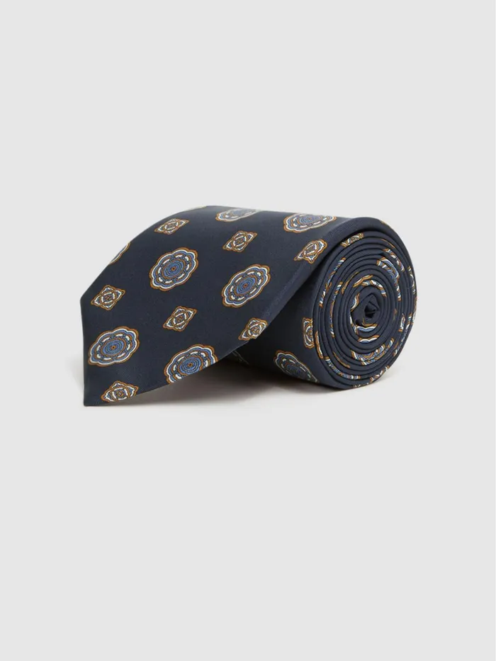 Reiss Ties and Pocket Squares Imperio Medallion Printed Silk Tie Chocolate 8211 Men