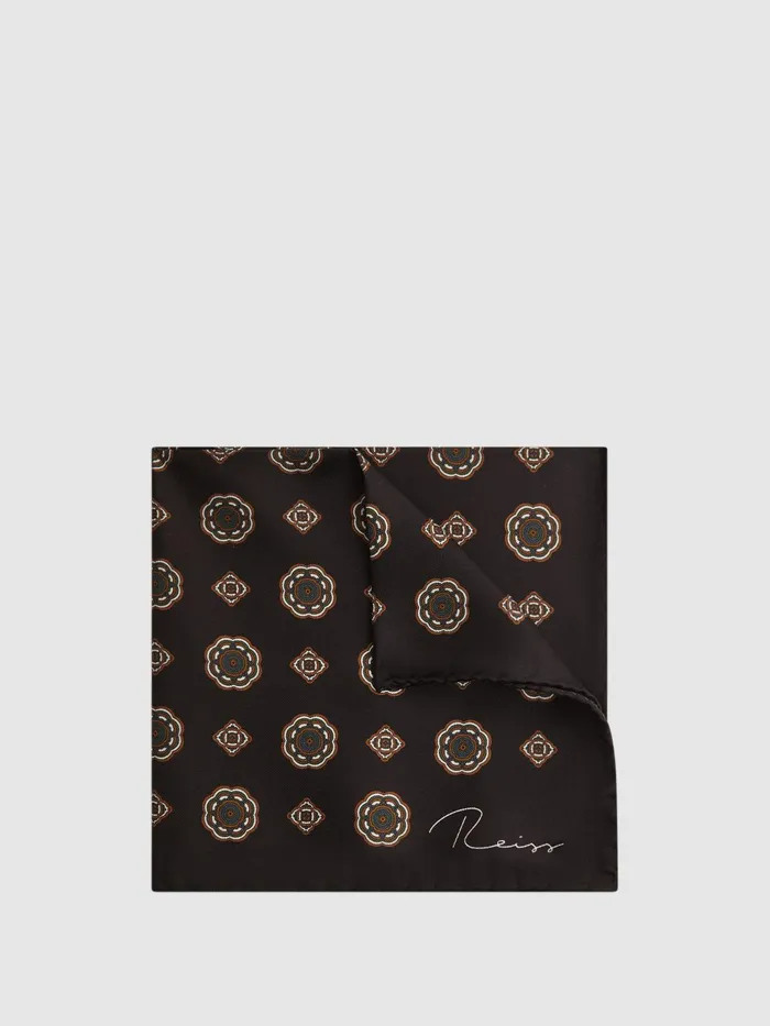 Reiss Ties and Pocket Squares Villora Silk Medallion Print Pocket Square Chocolate 8211 Men