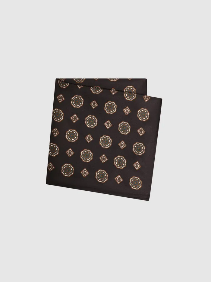 Reiss Ties and Pocket Squares Villora Silk Medallion Print Pocket Square Chocolate 8211 Men
