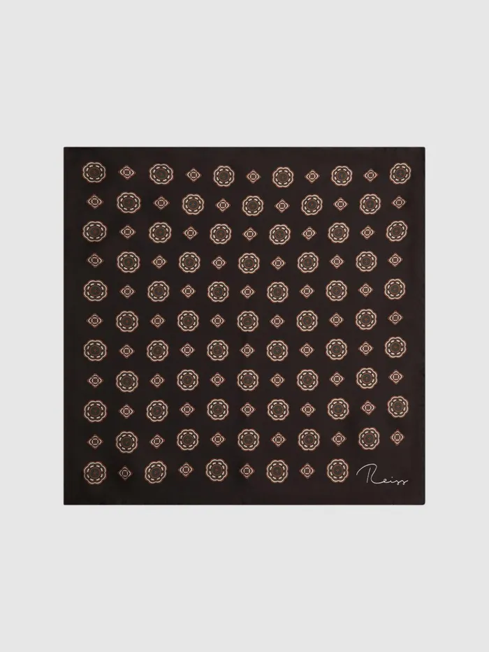 Reiss Ties and Pocket Squares Villora Silk Medallion Print Pocket Square Chocolate 8211 Men