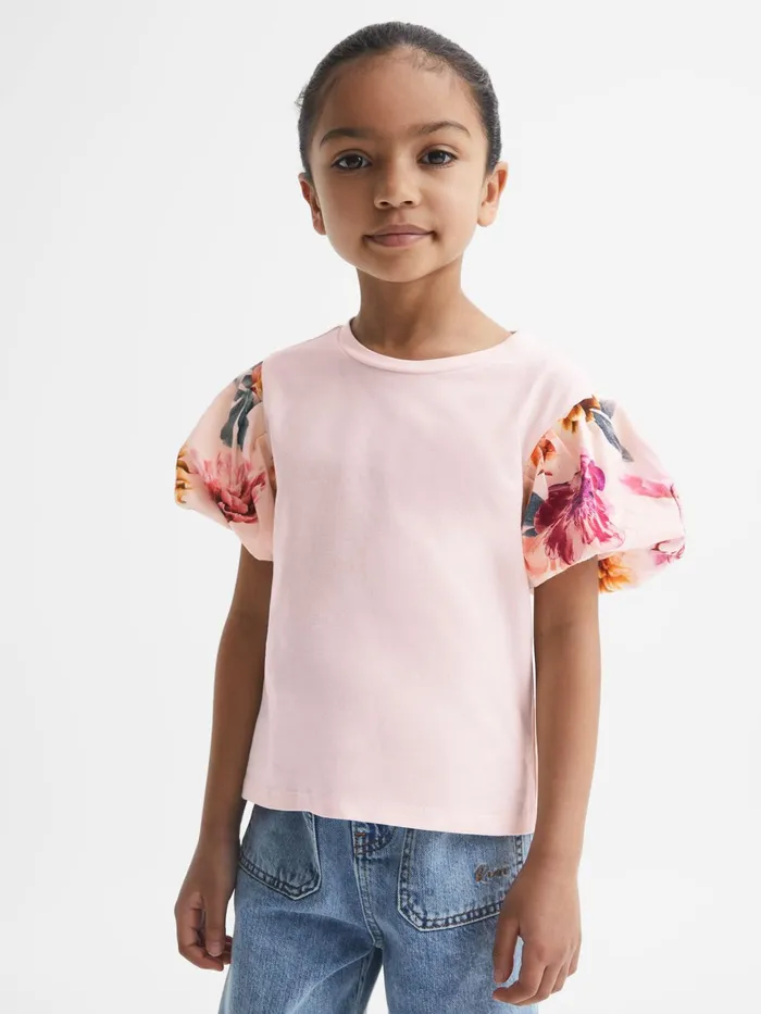 Reiss Tops and Tshirts Amira Floral Print Puff Sleeve TShirt Ivory 8211 Children Reiss Tops and Tshirts Amira Floral Print Puff Sleeve TShirt Ivory 8211 Children