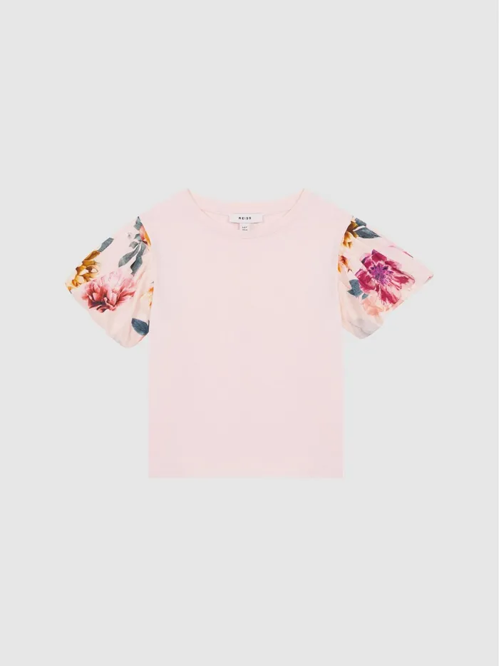 Reiss Tops and Tshirts Amira Floral Print Puff Sleeve TShirt Ivory 8211 Children